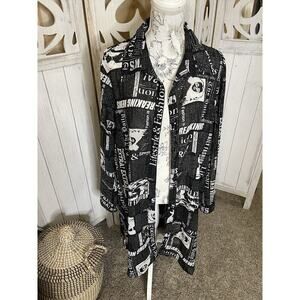 LIVE4TRUTH Duster Kimono Shear Graphic Fashion Button Tunic Black Size XL